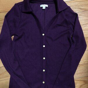 Free Assembly Violet V-neck Collared Long-sleeved Ribbed Cardigan - S